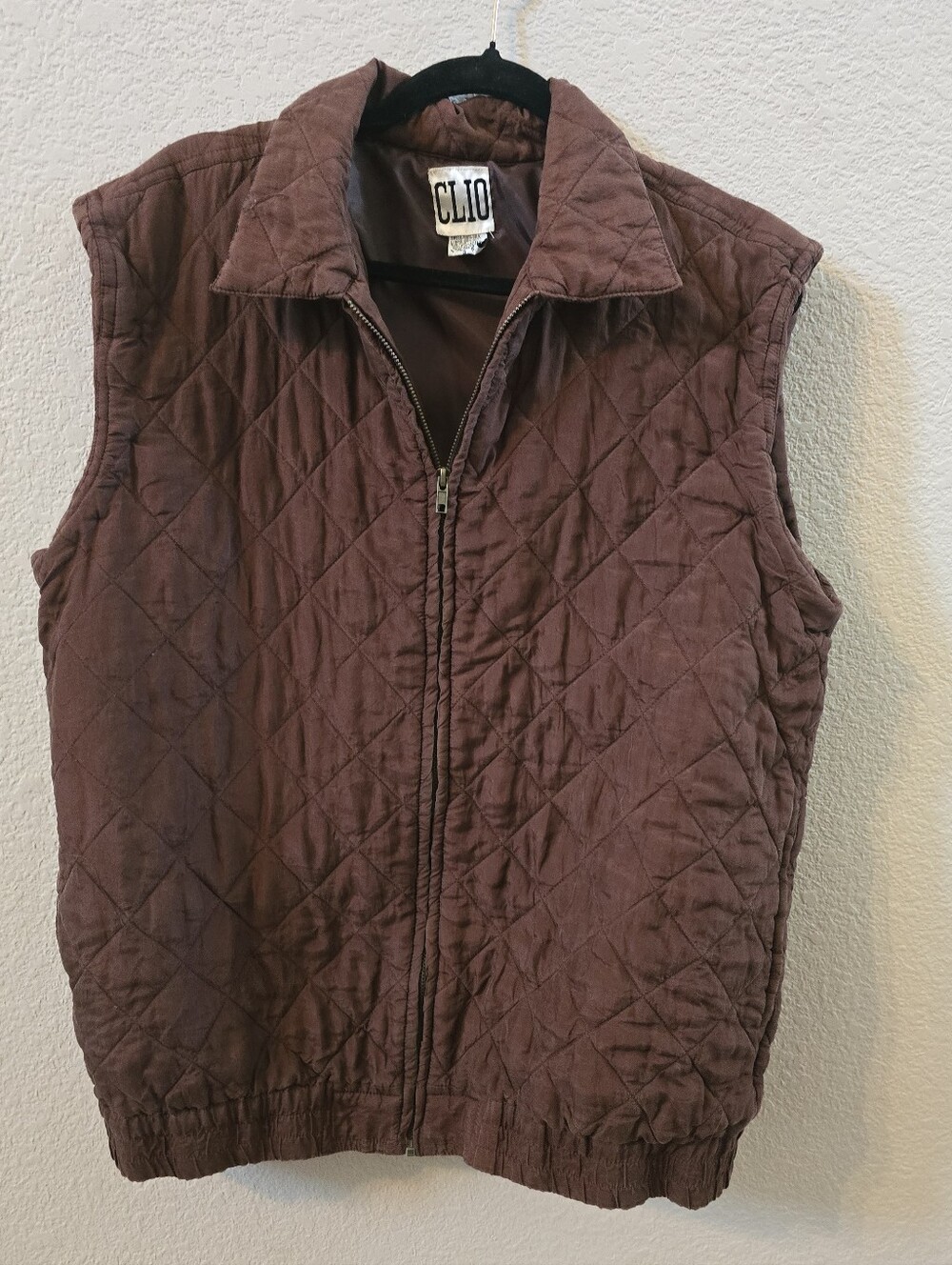 Clio Quilted Vest in Brown Sz.L Shell 100% Silk